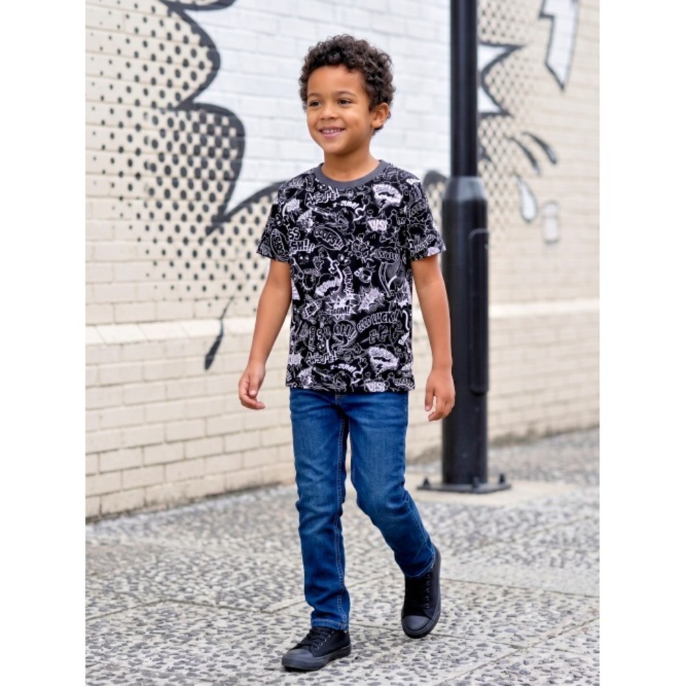 BROOKLYN'S BEST Boys Comic Book Onomatopoeia Print T-Shirt Black White Size 7
